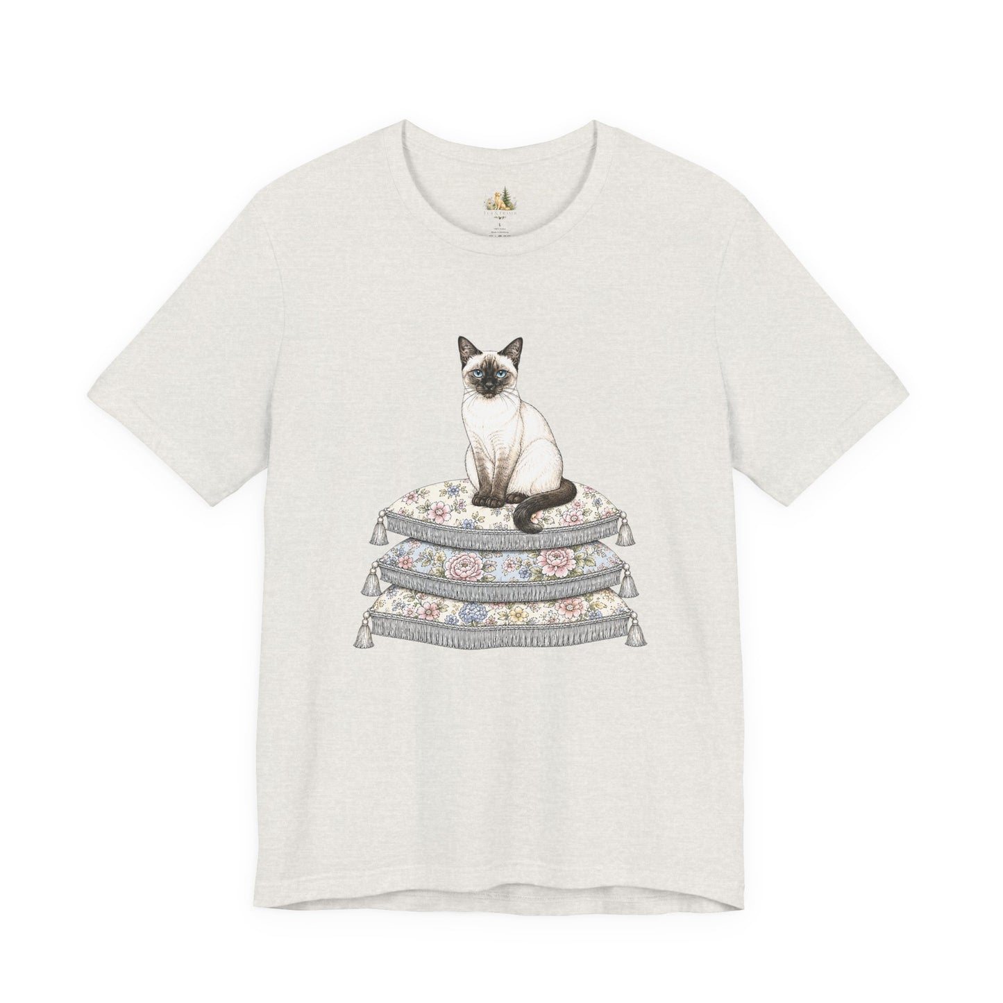 Siamese Cat on Floral Pillows T-Shirt | Vintage Pet Illustration