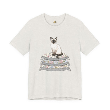 Siamese Cat on Floral Pillows T-Shirt | Vintage Pet Illustration