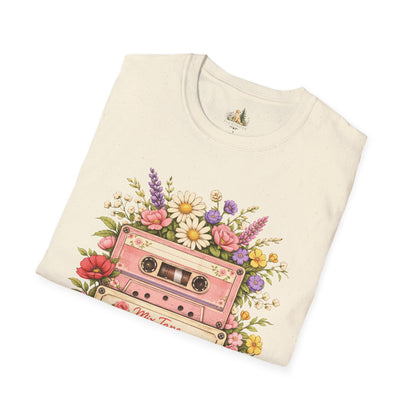 Retro Floral Cassette T-Shirt — Mix Tape Design for Music Lovers (Light Weight Ulta Soft Tee)