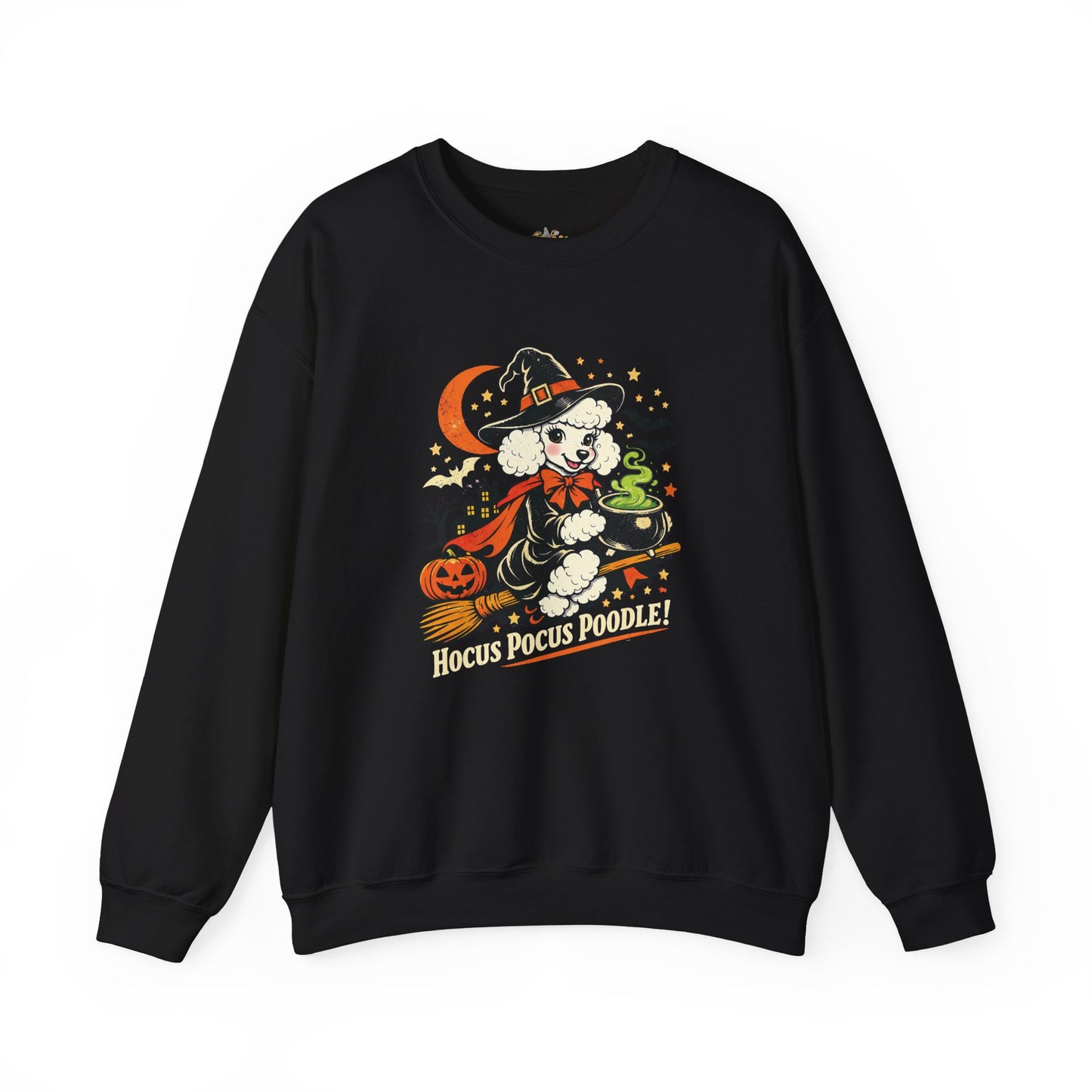 Vintage Halloween Poodle Witch Crewneck Sweatshirt — Cute Pumpkin and Poodle