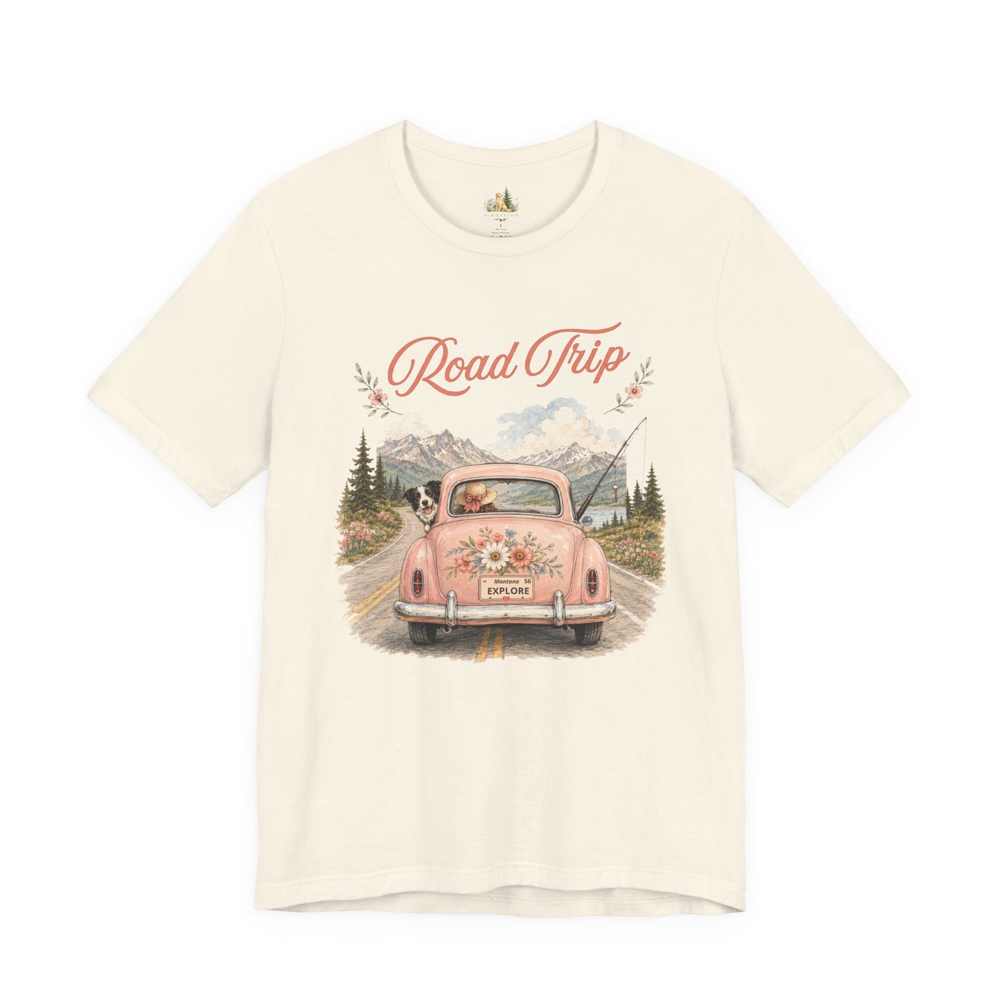 Road Trip Vintage Car T-Shirt — Retro Floral Scenic Drive Tee