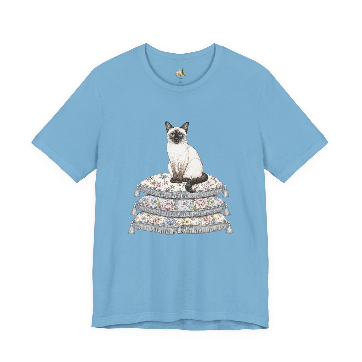 Siamese Cat on Floral Pillows T-Shirt | Vintage Pet Illustration