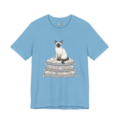 Siamese Cat on Floral Pillows T-Shirt | Vintage Pet Illustration