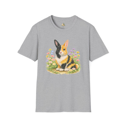 Harlequin Rabbit Floral T-Shirt (Light Weight, Ultra Soft)