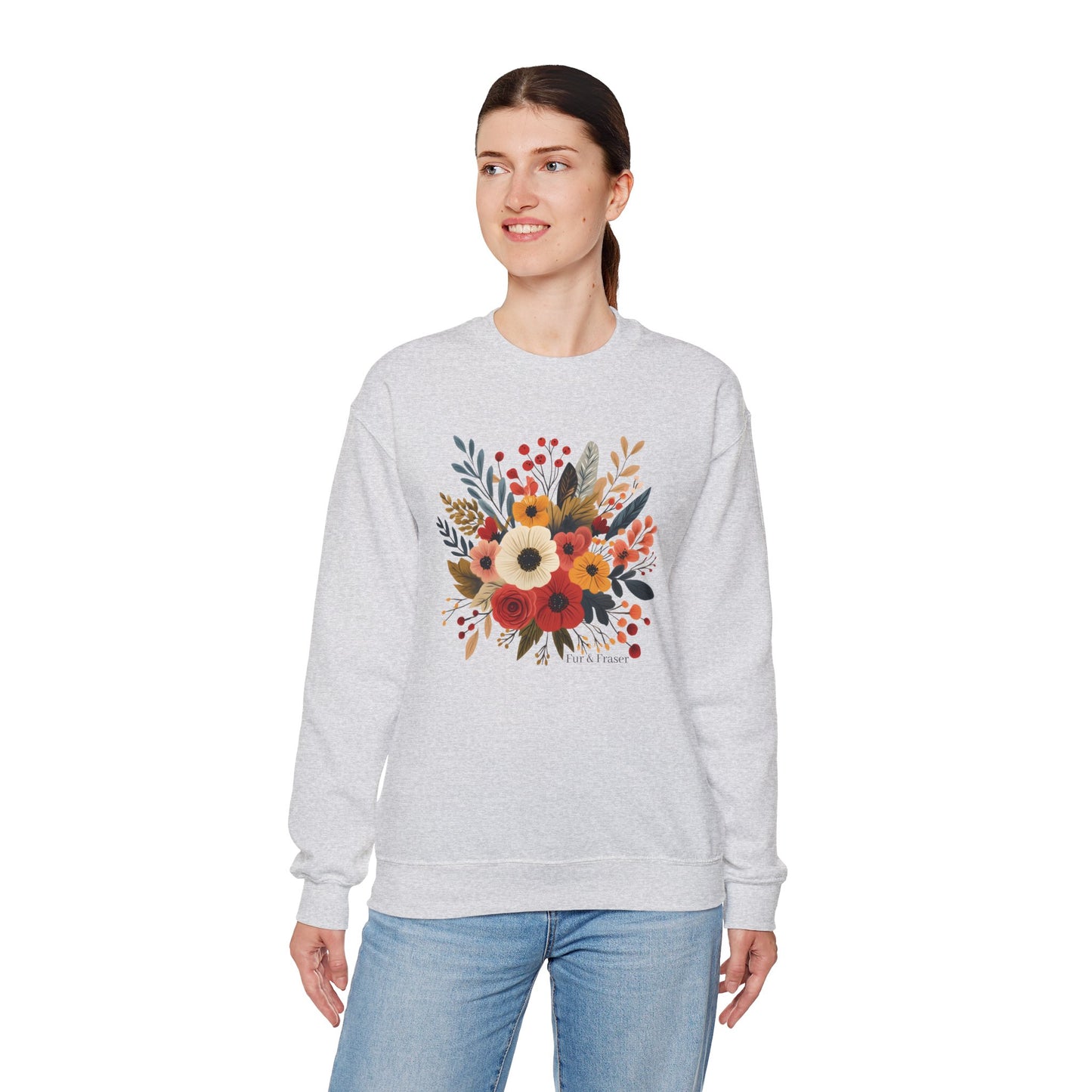 Floral Bouquet Crewneck Sweatshirt — Autumn Wildflower Graphic