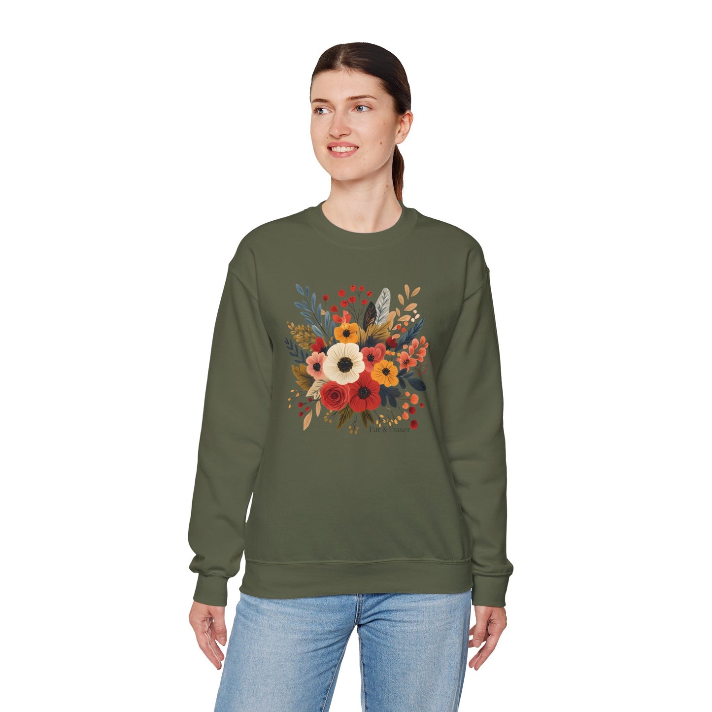 Floral Bouquet Crewneck Sweatshirt — Autumn Wildflower Graphic