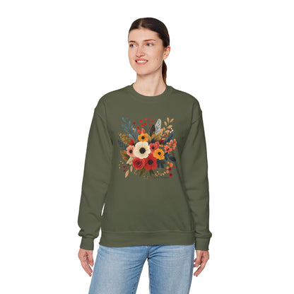 Floral Bouquet Crewneck Sweatshirt — Autumn Wildflower Graphic