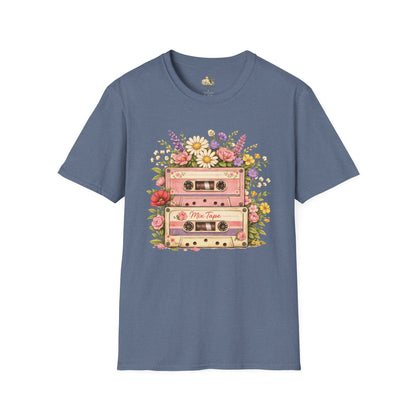 Retro Floral Cassette T-Shirt — Mix Tape Design for Music Lovers (Light Weight Ulta Soft Tee)