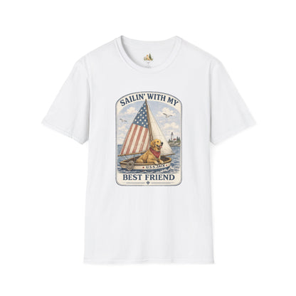 Sailin' With My Best Friend T-Shirt – Patriotic Labrador Dog Sailing Tee (Light Weight, Ultra Soft T-shirt)