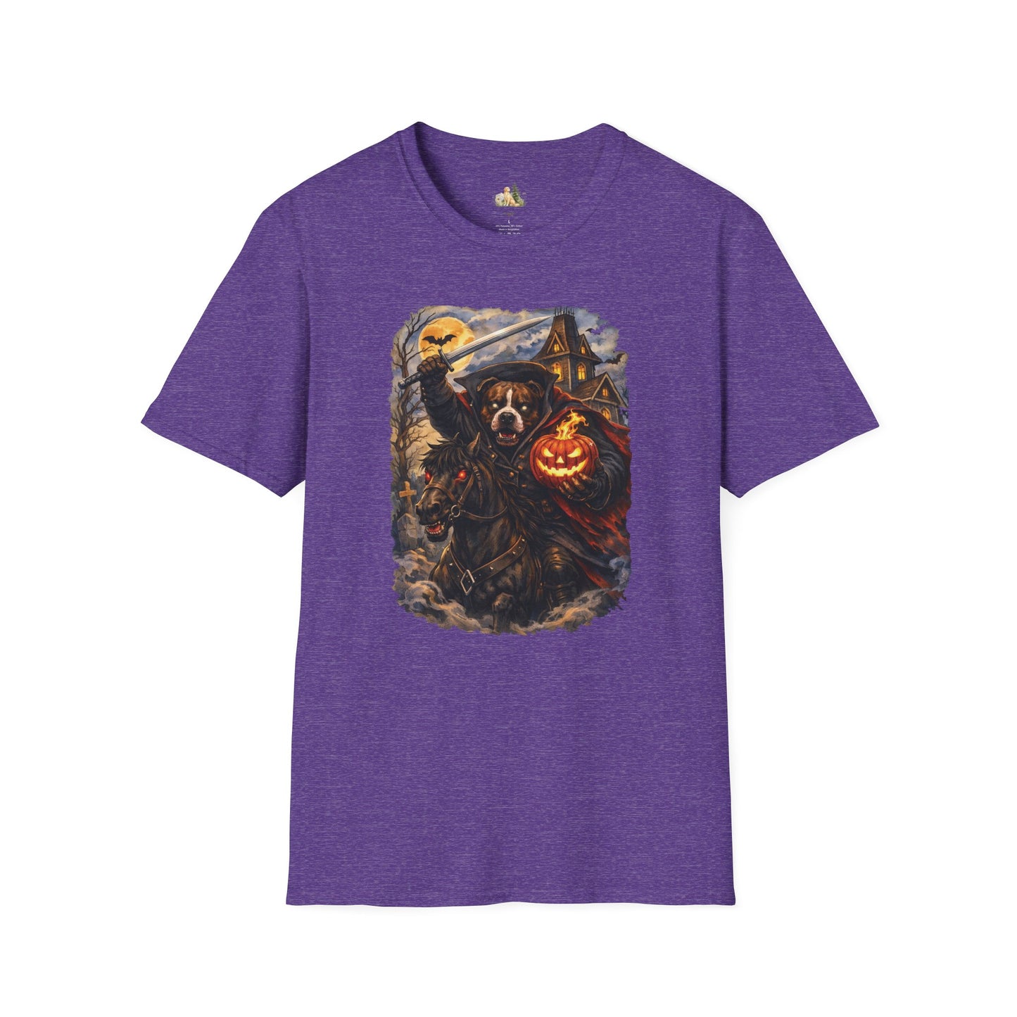 Unisex Halloween Pit Bull Headless Horseman Tee – What Tails Lurk Behind The Pines Collection