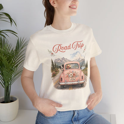 Road Trip Vintage Car T-Shirt — Retro Floral Scenic Drive Tee