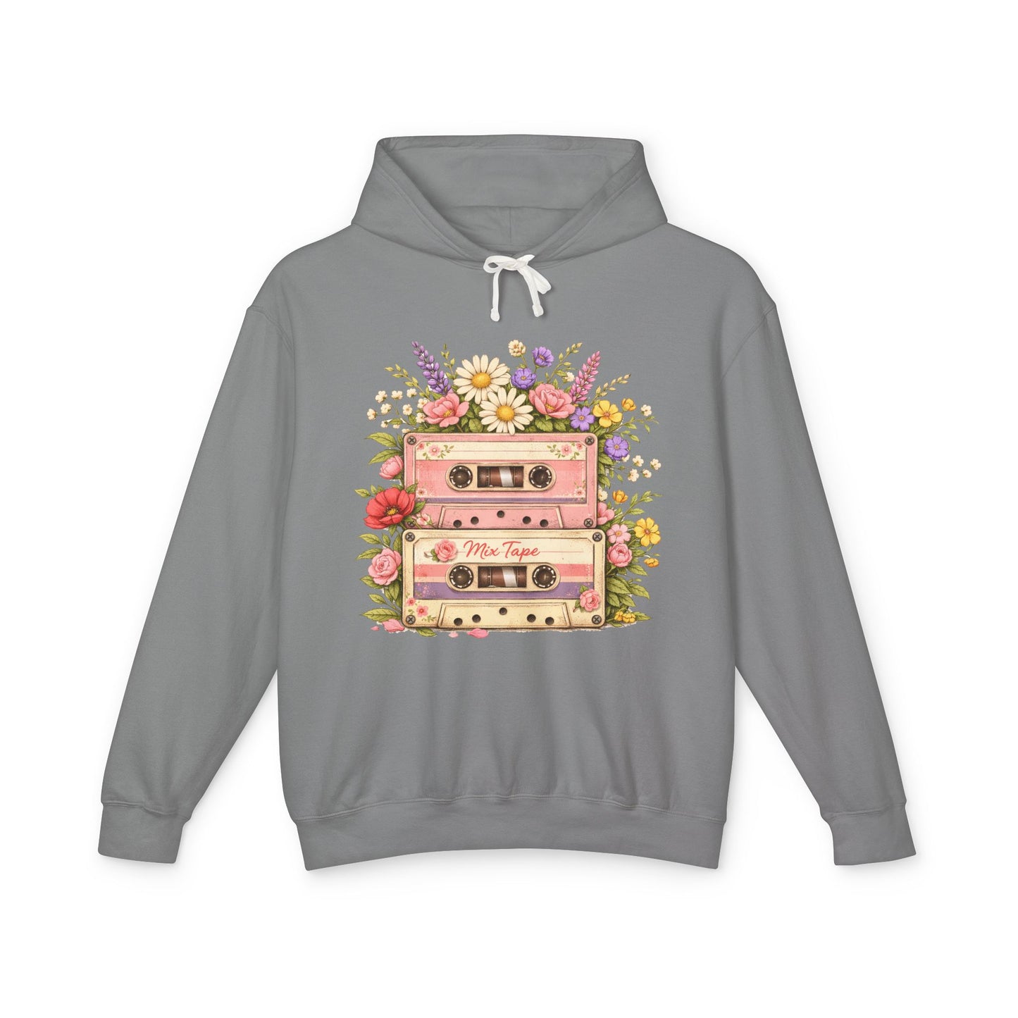 Vintage Cassette Floral Hoodie — Retro Tape 'Mix Tape' Sweatshirt