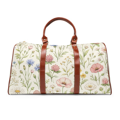 Floral Waterproof Travel Bag – Vintage Wildflower Weekender Duffle