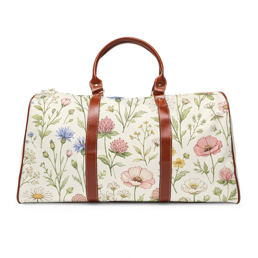 Floral Waterproof Travel Bag – Vintage Wildflower Weekender Duffle