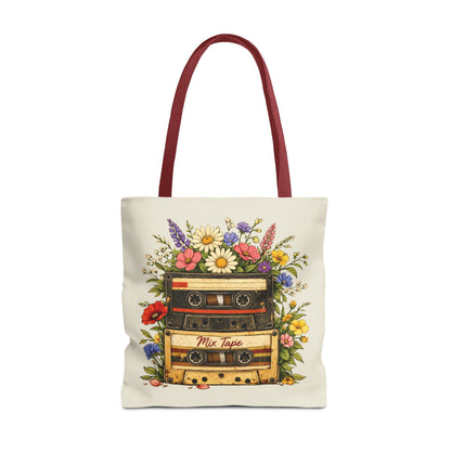 Retro Cassette Tote Bag — Floral 'Mix Tape' Vintage Music Tote