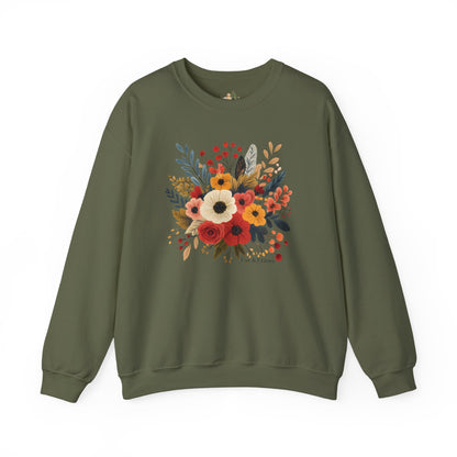 Floral Bouquet Crewneck Sweatshirt — Autumn Wildflower Graphic