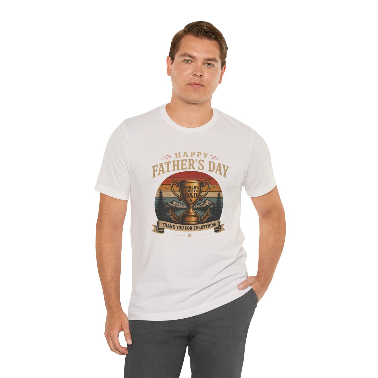Father's Day Tee — "World's Best Dad" Trophy Vintage Camping Shirt