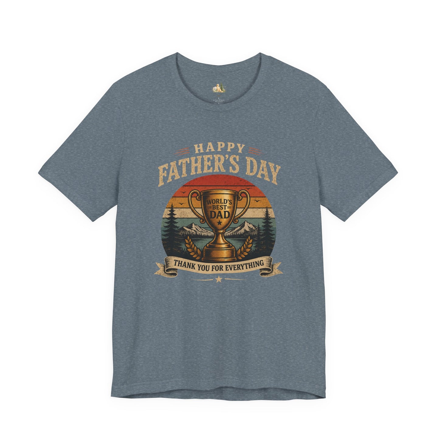 Father's Day Tee — "World's Best Dad" Trophy Vintage Camping Shirt