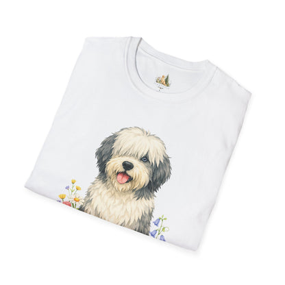 Old English Sheepdog Floral Tee — Cute Dog T‑Shirt for Dog Lovers (Light Weight, Ultra Soft Tee)