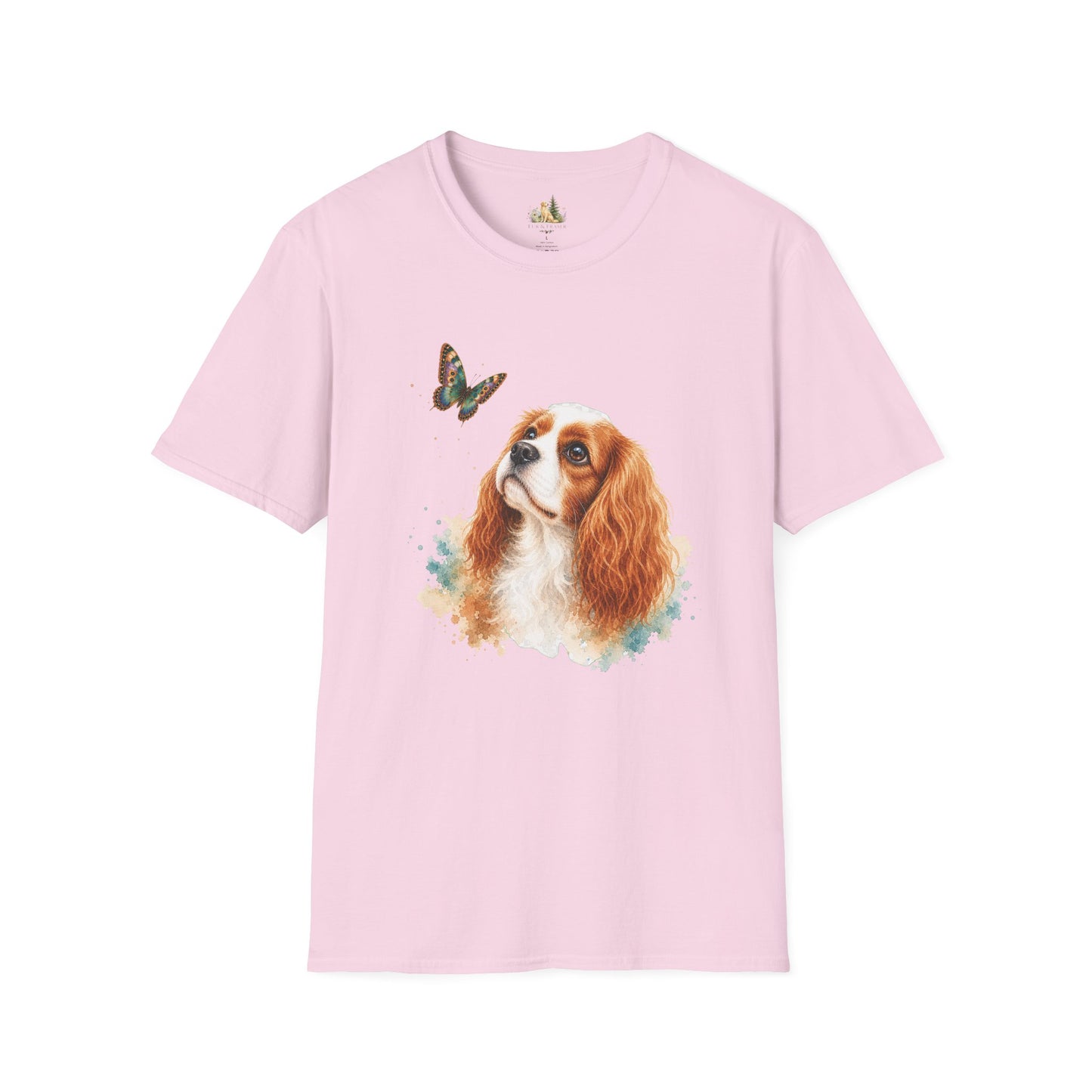Cavalier King Charles T-Shirt — Watercolor Dog & Butterfly Graphic