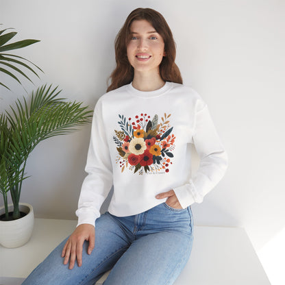 Floral Bouquet Crewneck Sweatshirt — Autumn Wildflower Graphic