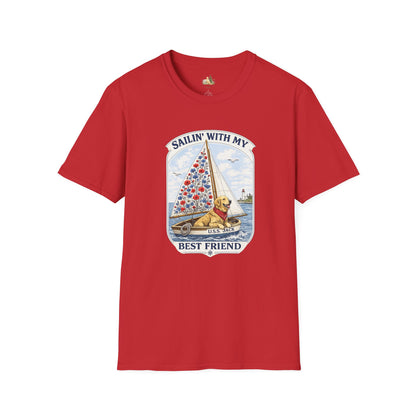 Sailing With My Best Friend dog sailboat T-Shirt | nautical pet lover tee (Light Weight, Ultra Soft Tee)