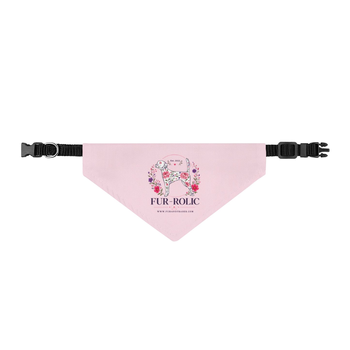 Clip-On Pet Bandana — Pink Floral "Fur-Rolic" Dog Bandana Collar Accessory