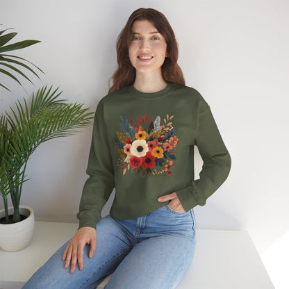 Floral Bouquet Crewneck Sweatshirt — Autumn Wildflower Graphic
