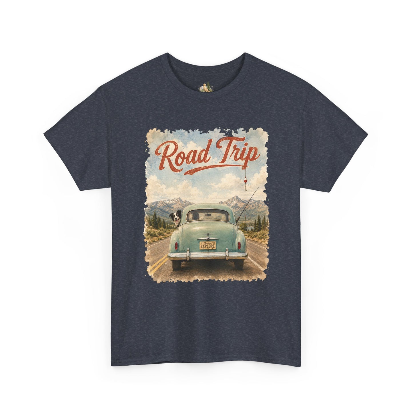 Road Trip Vintage Car T-Shirt - Retro Scenic Travel Tee (heavy Weight Tee)