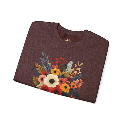 Floral Bouquet Crewneck Sweatshirt — Autumn Wildflower Graphic