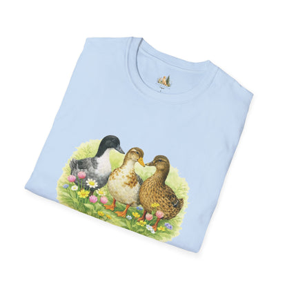 Unisex Spring Duck Family T-Shirt — Cute Ducklings Floral Vintage Tee (Light Weight, Ultra Soft Tee