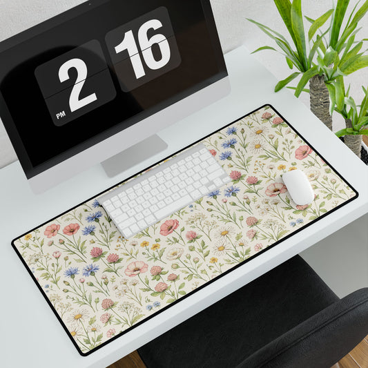 Floral Meadow Desk Mat — Vintage Wildflower Mousepad & Workspace Protector