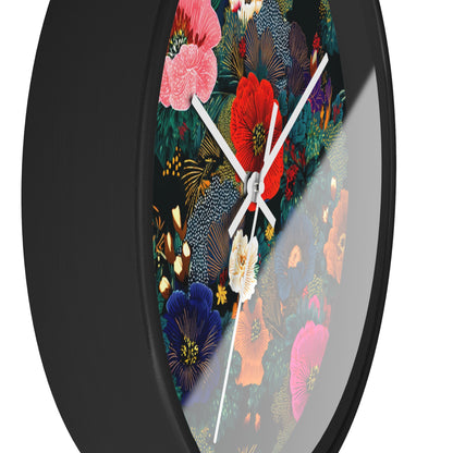 Floral Night Garden Wall Clock — Colorful Botanical Clock for Living Room & Bedroom