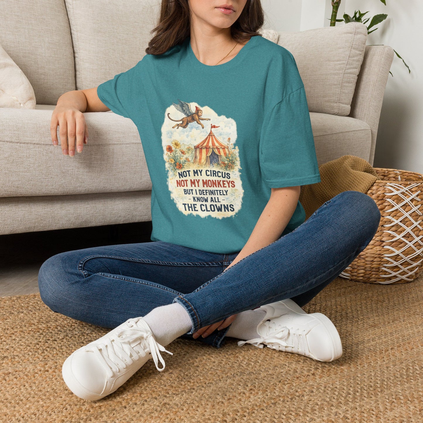 T-Shirt — Vintage Circus Monkey 'Not My Circus, Not My Monkeys' Graphic Tee (Light Weight, Ultra Soft Tee)
