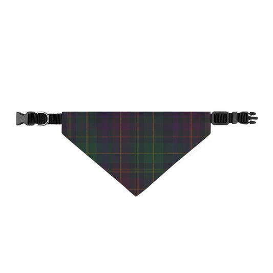 Clip-On Pet Bandana — Dark Green Plaid Collar Scarf for Dogs & Cats