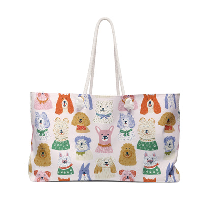 Cute Dog Pattern Weekender Bag – Colorful Puppy Tote for Travel & Beach