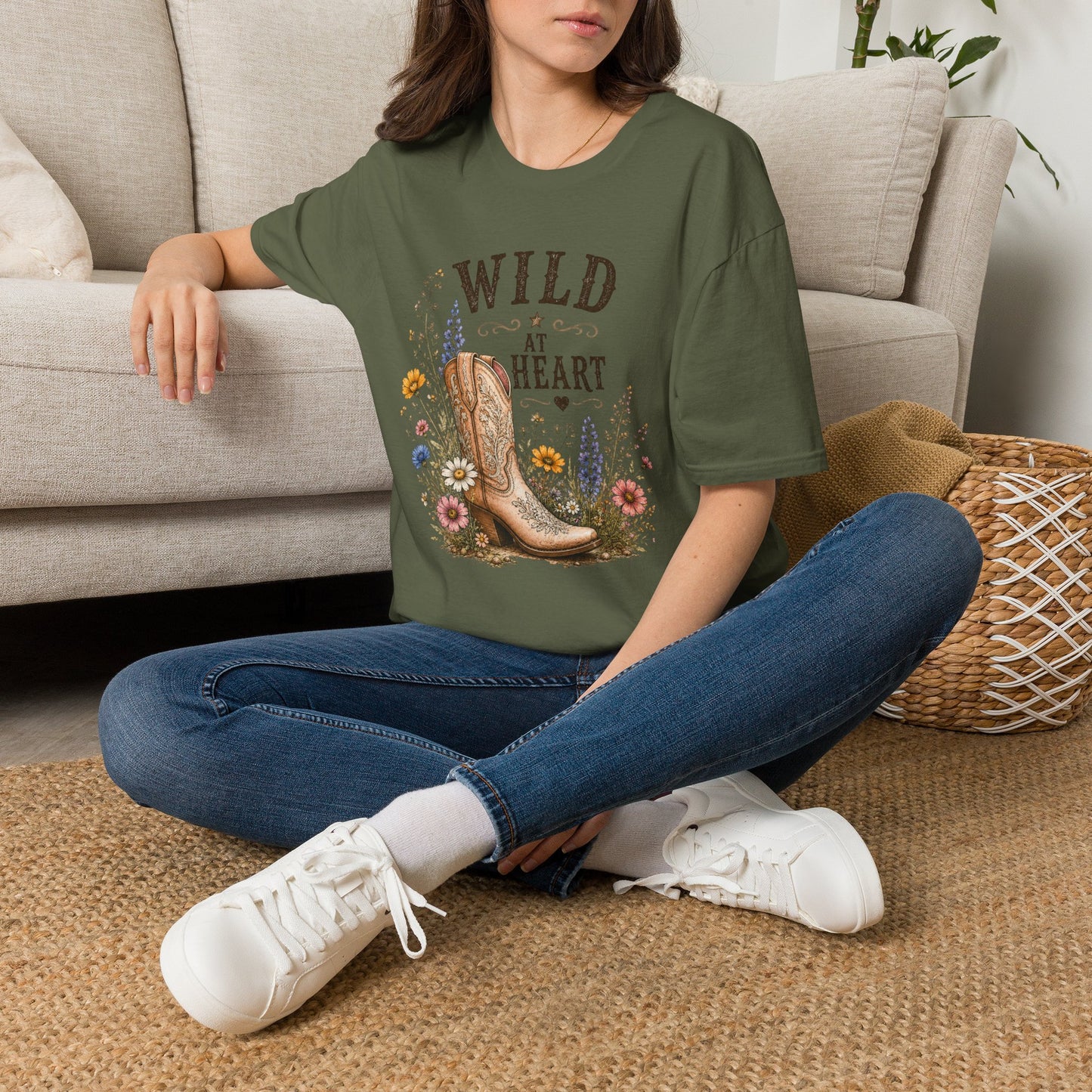 Wild at Heart Cowboy Boot T-Shirt – Floral Western Graphic Tee (Light Weight, Ultra Soft Tee)