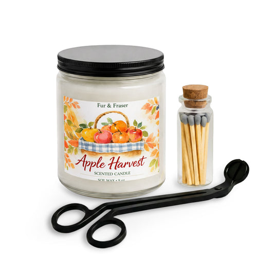 Apple Harvest Candle Set — Scented Jar Candle with Matches & Wick Trimmer
