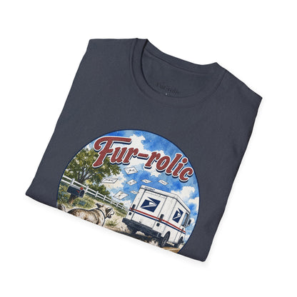 Fur-rolic T-Shirt — Postal Mail Truck & Playful Dogs Retro Graphic Tee (Light Weight Ultra Soft Tee)