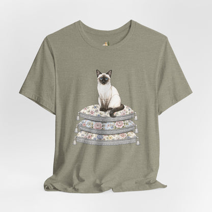 Siamese Cat on Floral Pillows T-Shirt | Vintage Pet Illustration