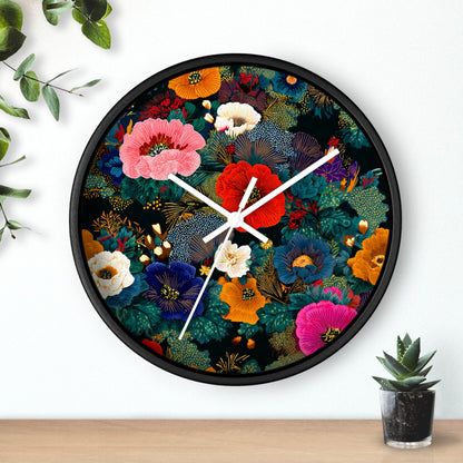 Floral Night Garden Wall Clock — Colorful Botanical Clock for Living Room & Bedroom
