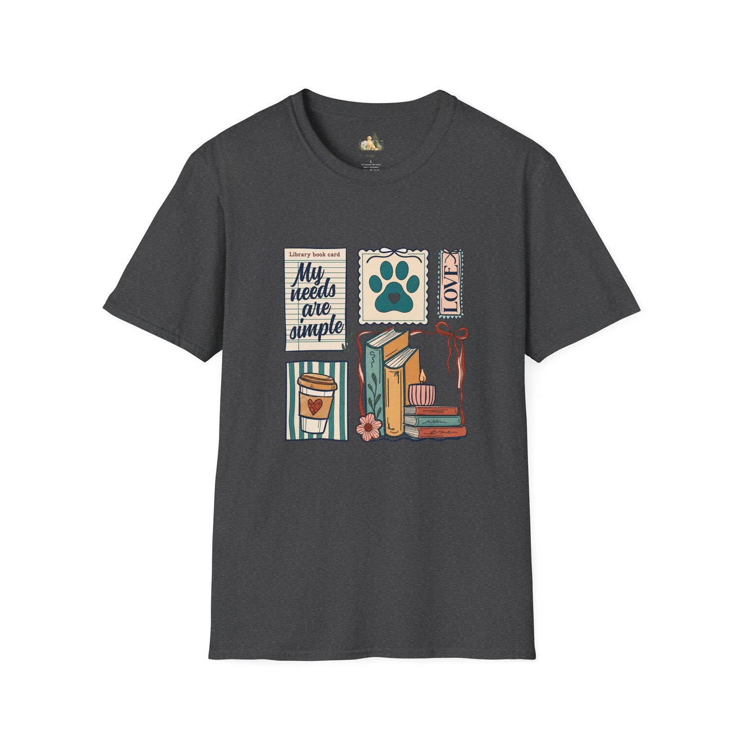 T-Shirt — "My Needs Are Simple" Book & Paw Graphic Tee