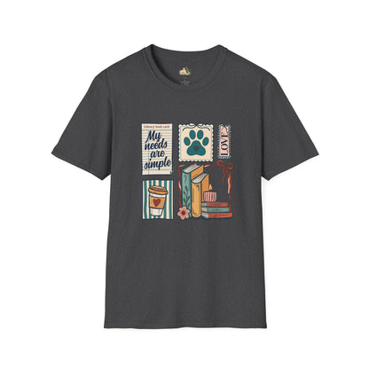 T-Shirt — "My Needs Are Simple" Book & Paw Graphic Tee