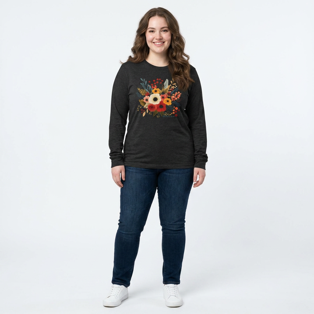 Women's Floral Bouquet Long Sleeve Tee — Autumn Wildflower Graphic