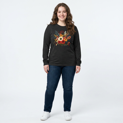 Women's Floral Bouquet Long Sleeve Tee — Autumn Wildflower Graphic