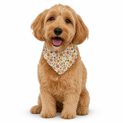 Floral Clip-On Pet Bandana — Vintage Sunflower & Daisy Print for Dogs & Cats