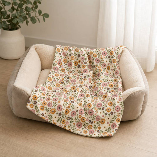 Sherpa Dog Blanket — Vintage Floral Reversible Plush Throw for Pets