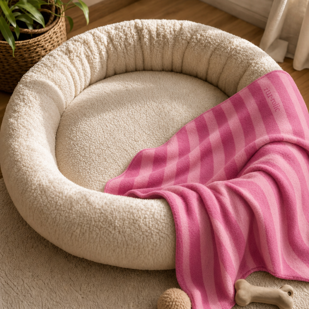 Pink Striped Sherpa Dog Blanket — 'Fur-rolic' Cozy Pet Throw