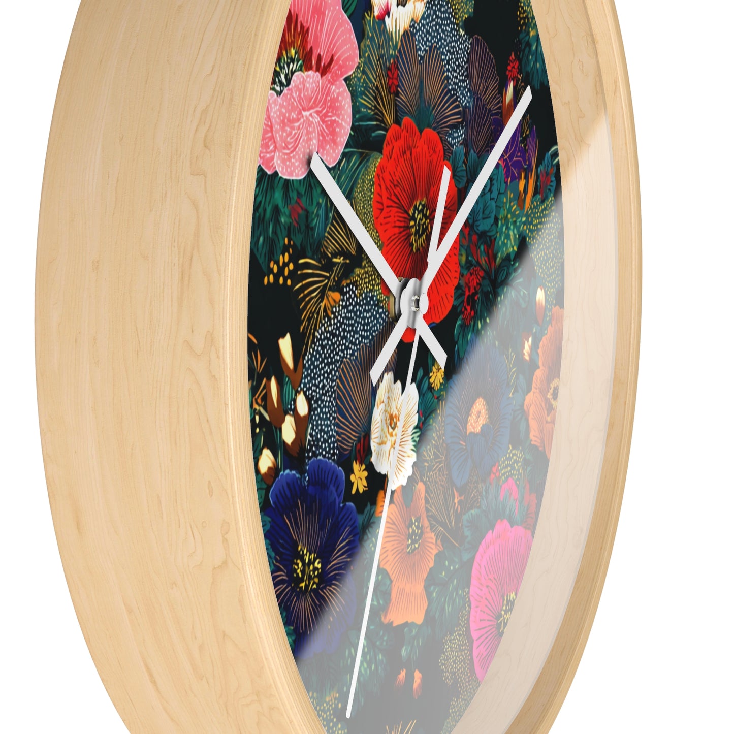 Floral Night Garden Wall Clock — Colorful Botanical Clock for Living Room & Bedroom