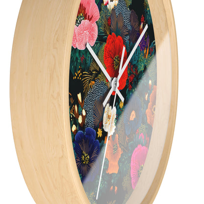 Floral Night Garden Wall Clock — Colorful Botanical Clock for Living Room & Bedroom